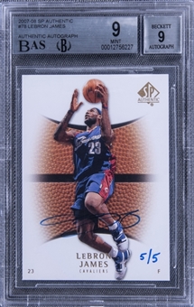 2007-08 SP Authentic #78 LeBron James Signed Card (#5/5) - BGS MINT 9/BGS 9